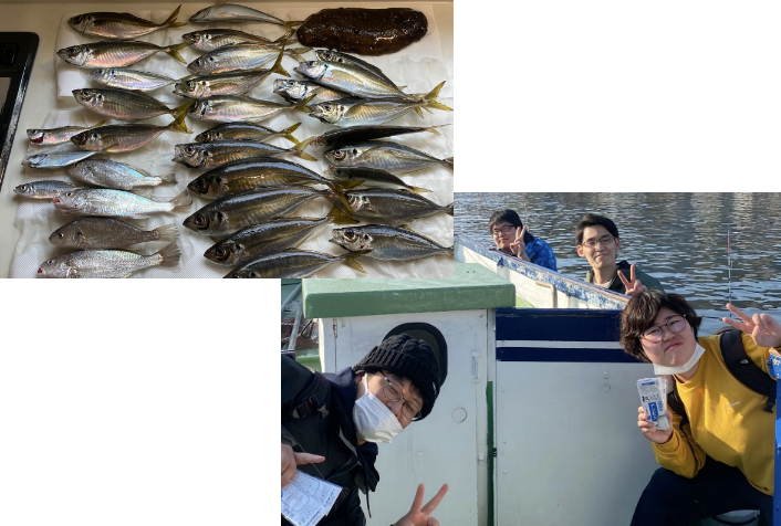 アジ釣りに行っています！アジがたくさん釣れたので、川崎寮で捌いて美味しく頂きました！
